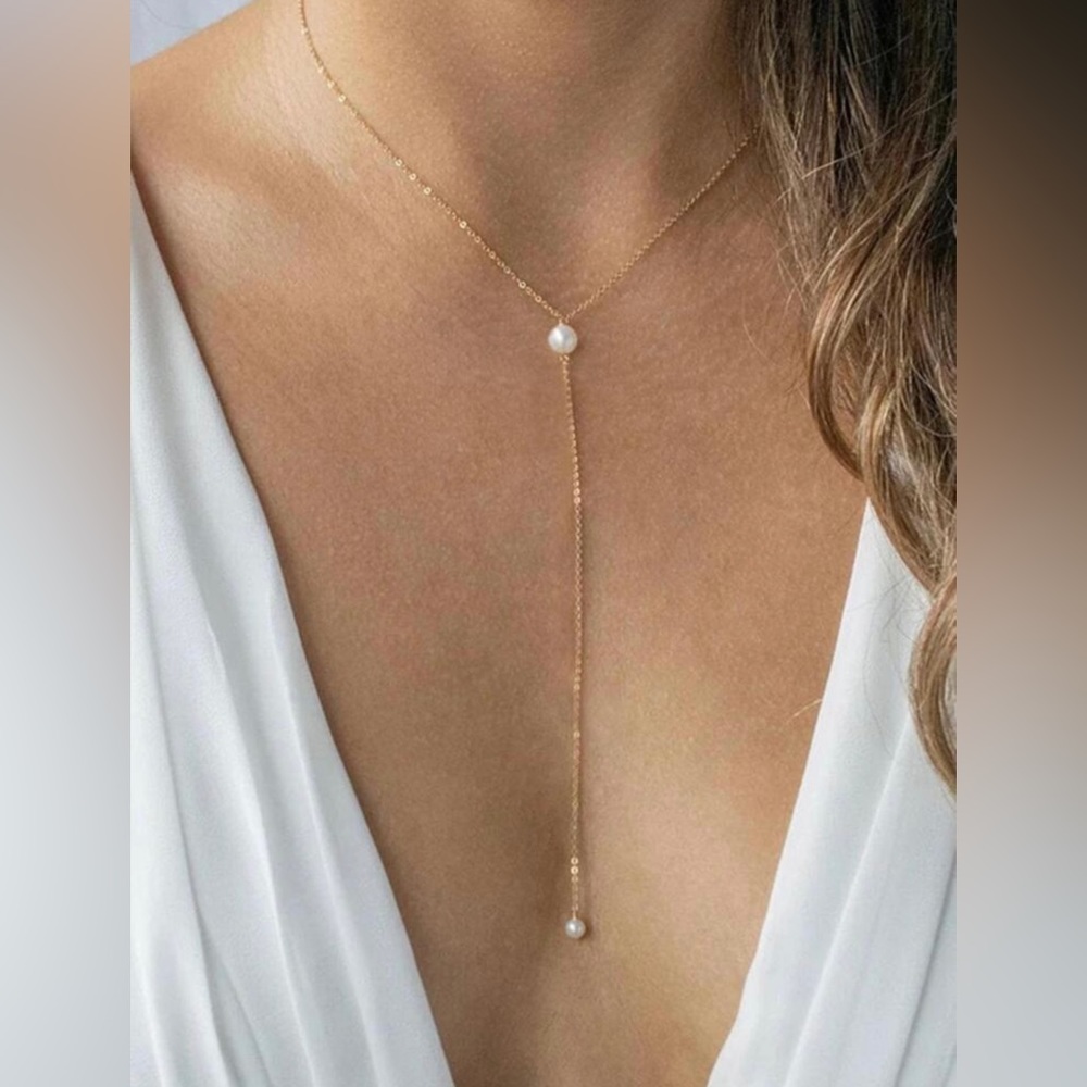 1pc Resin Faux Pearl Stainless Steel Chain Necklace NEW